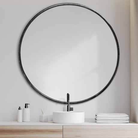Piper Large Black Metal Round Wall Mirror by Mercana at Eve Furniture