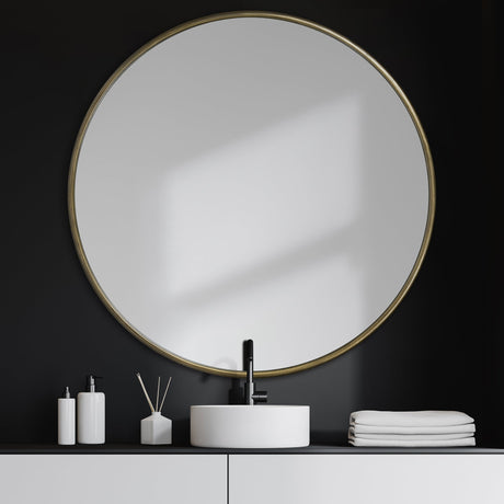 Piper Large Gold Metal Round Wall Mirror by Mercana at Eve Furniture