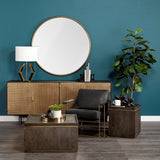 Piper Large Gold Metal Round Wall Mirror by Mercana at Eve Furniture
