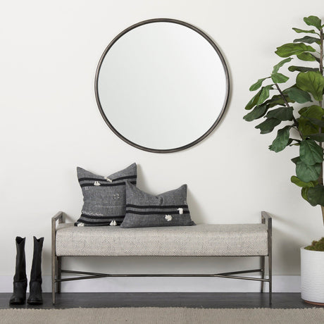 Piper Small Black Metal Round Wall Mirror by Mercana at Eve Furniture