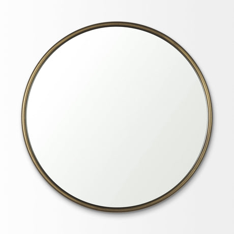 Piper Small Gold Metal Round Wall Mirror by Mercana at Eve Furniture