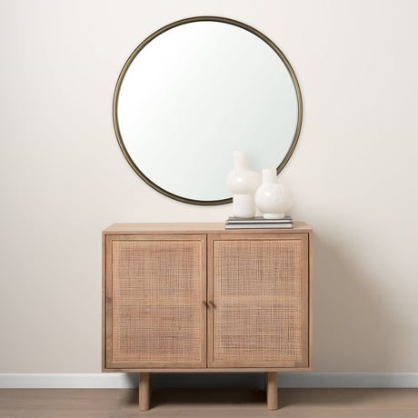 Piper Small Gold Metal Round Wall Mirror by Mercana at Eve Furniture