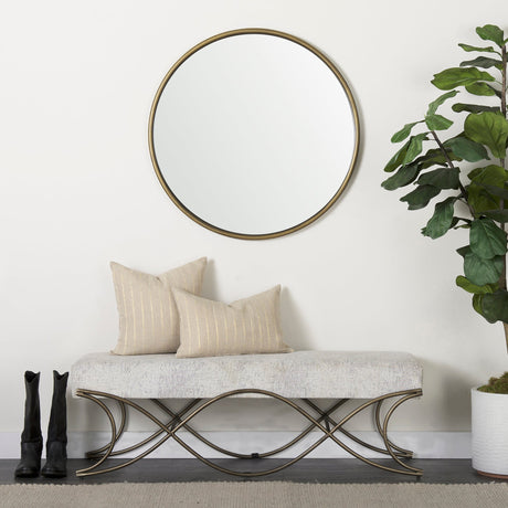 Piper Small Gold Metal Round Wall Mirror by Mercana at Eve Furniture