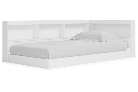 Piperton White Twin Bookcase Corner Storage Bed by Ashley at Eve Furniture