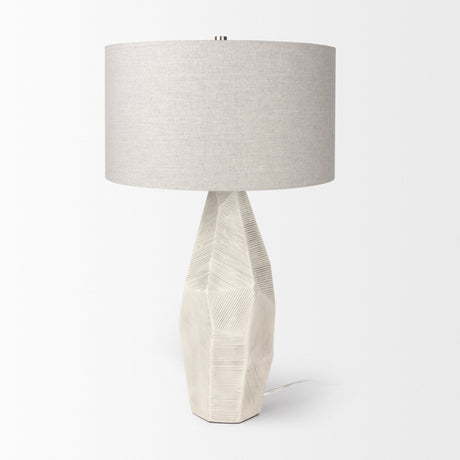 Piven White w/Antiqued Wash Textured Ceramic Table Lamp by Mercana at Eve Furniture