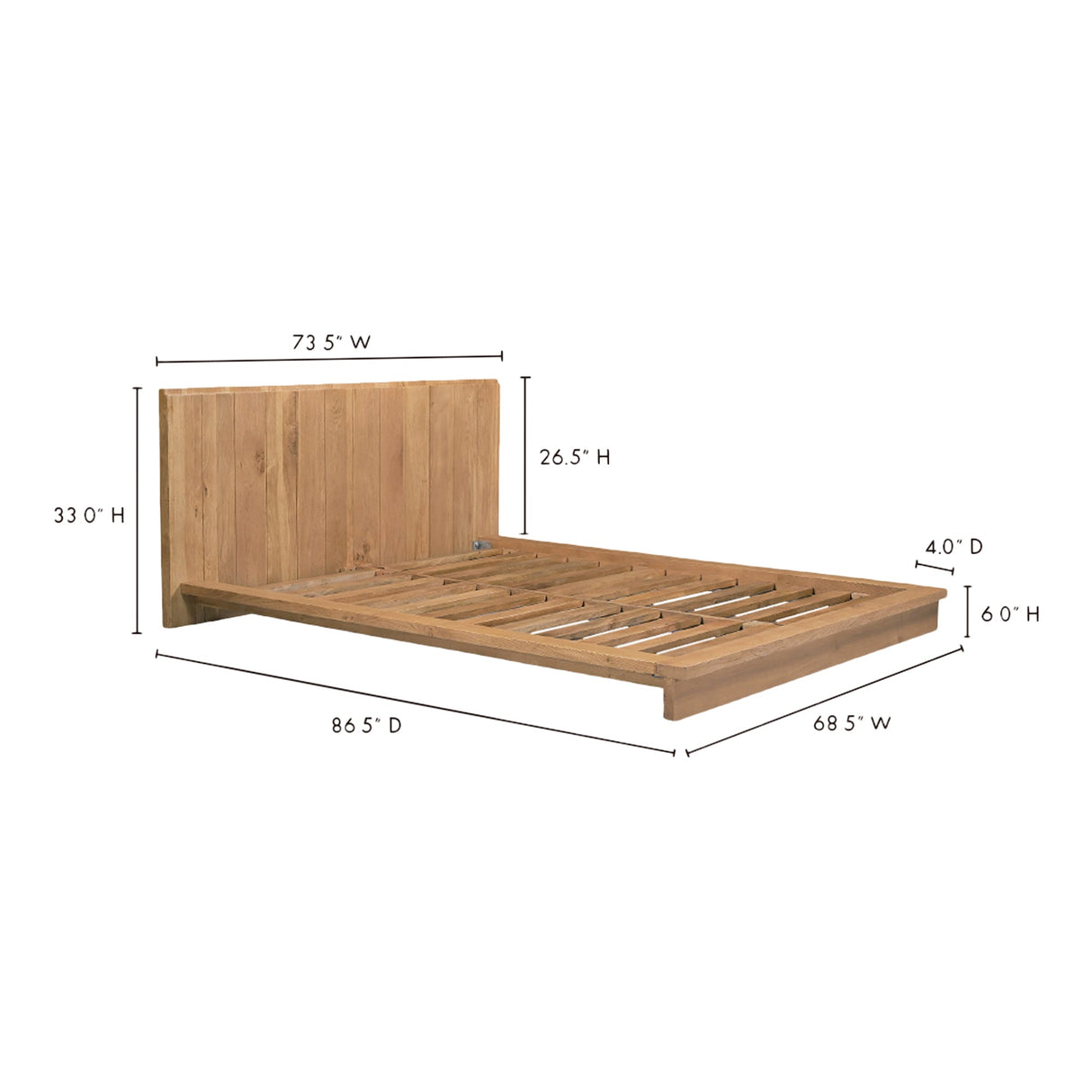 Plank Natural Queen Bed by Moe's Home at Eve Furniture