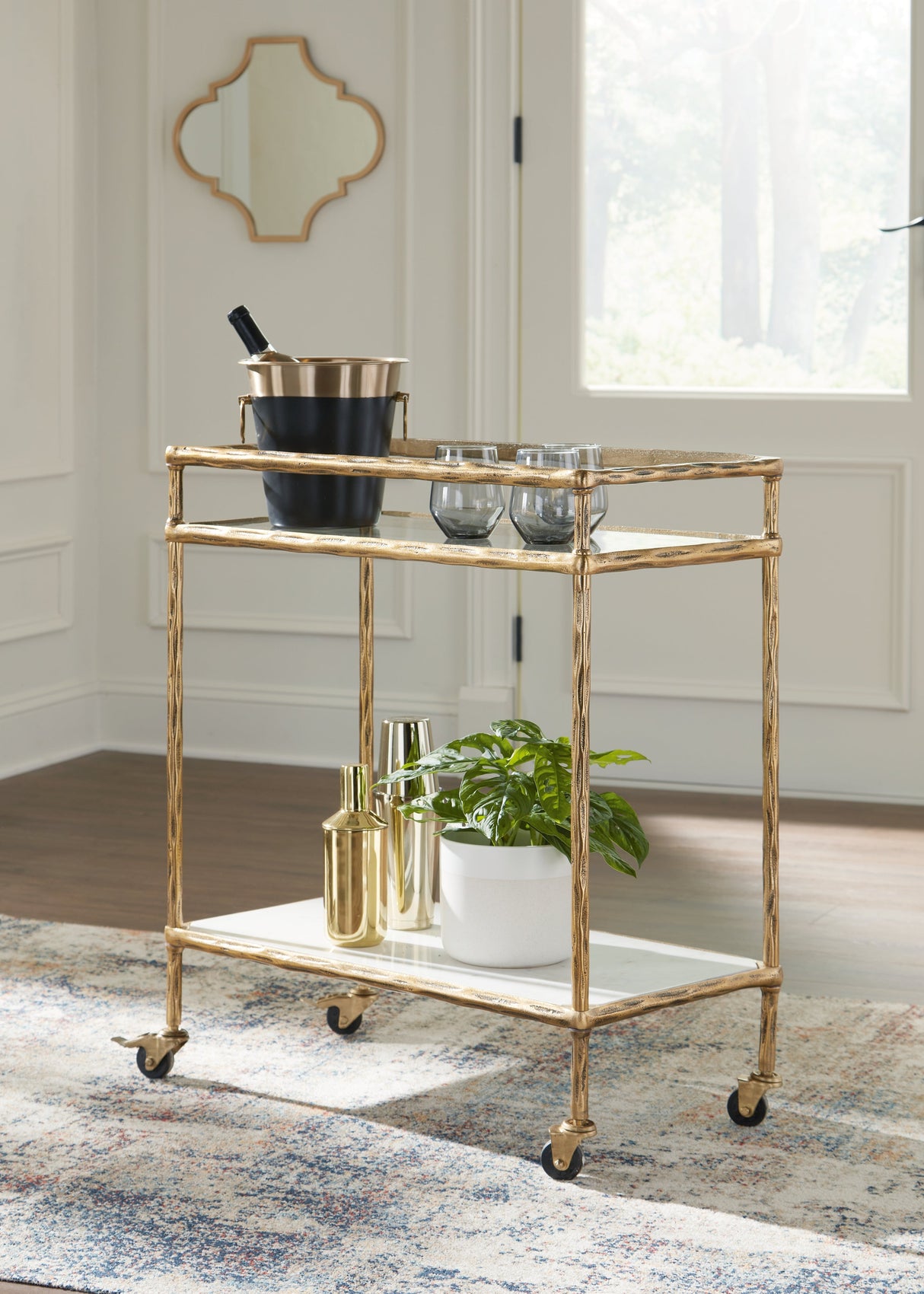 Plattfield Antique Gold Finish Bar Cart