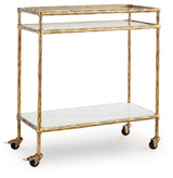 Plattfield Antique Gold Finish Bar Cart by Ashley at Eve Furniture