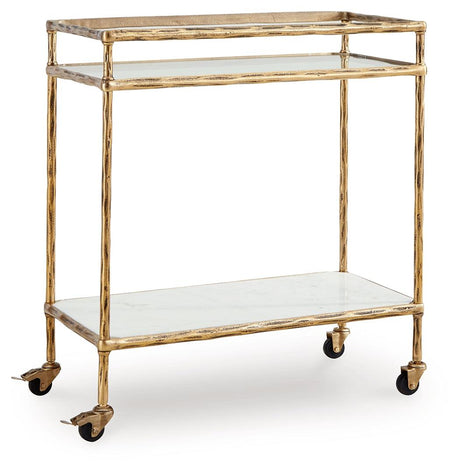 Plattfield Antique Gold Finish Bar Cart by Ashley at Eve Furniture