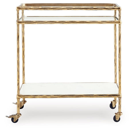 Plattfield Antique Gold Finish Bar Cart by Ashley at Eve Furniture