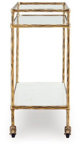 Plattfield Antique Gold Finish Bar Cart by Ashley at Eve Furniture