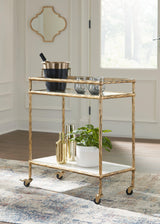 Plattfield Antique Gold Finish Bar Cart by Ashley at Eve Furniture