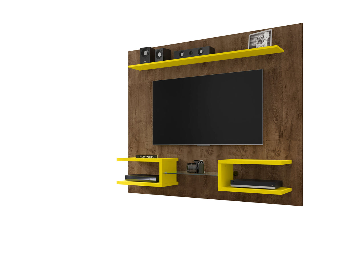 Plaza 64.25 Floating Entertainment Center in Rustic Brown and Yellow by Manhattan Comfort at Eve Furniture