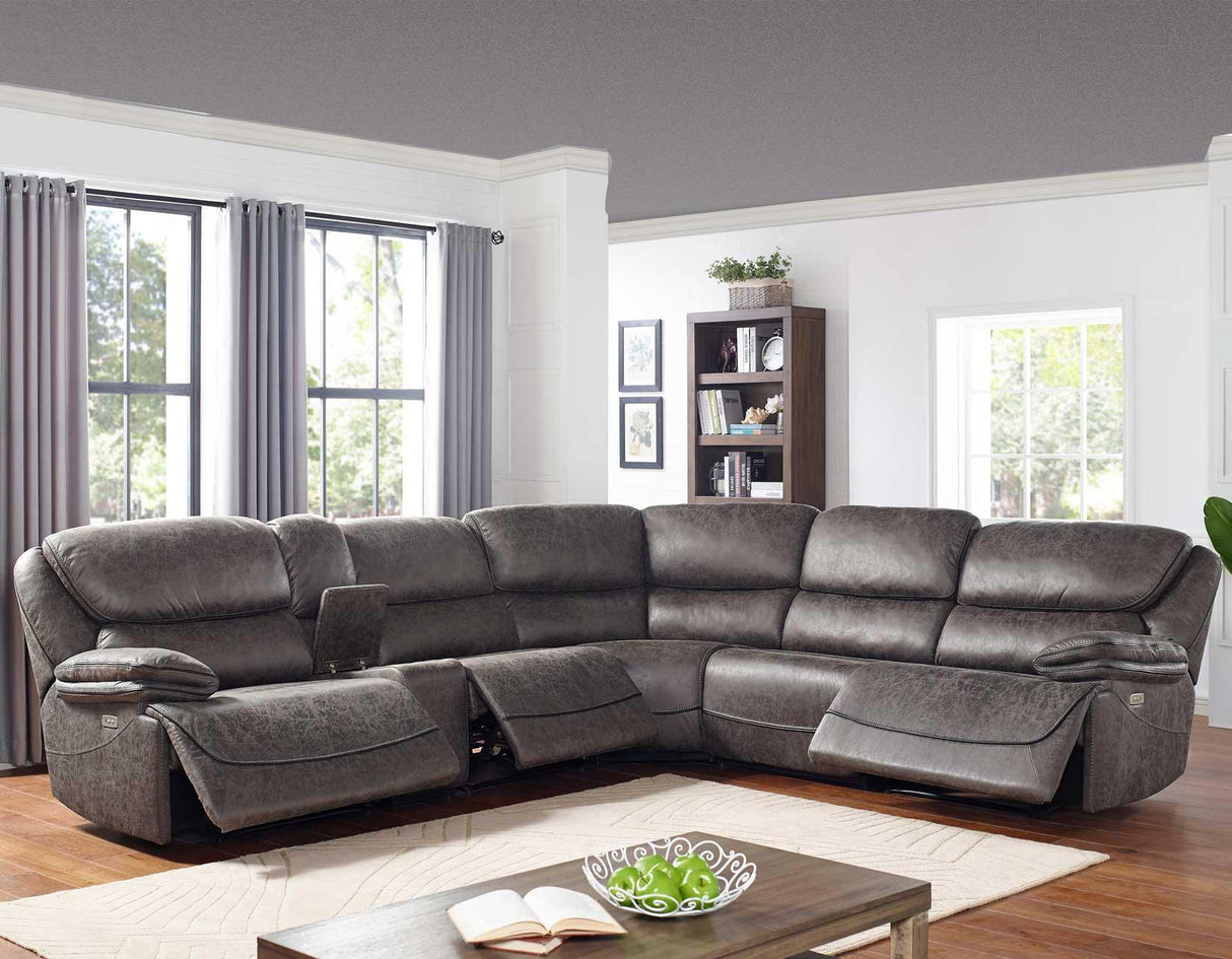 Plaza Smoked Gray 6-Piece Power Reclining Sectional by Steve Silver at Eve Furniture