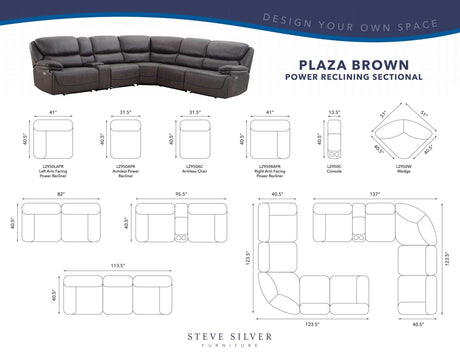 Plaza Smoked Gray 6-Piece Power Reclining Sectional by Steve Silver at Eve Furniture