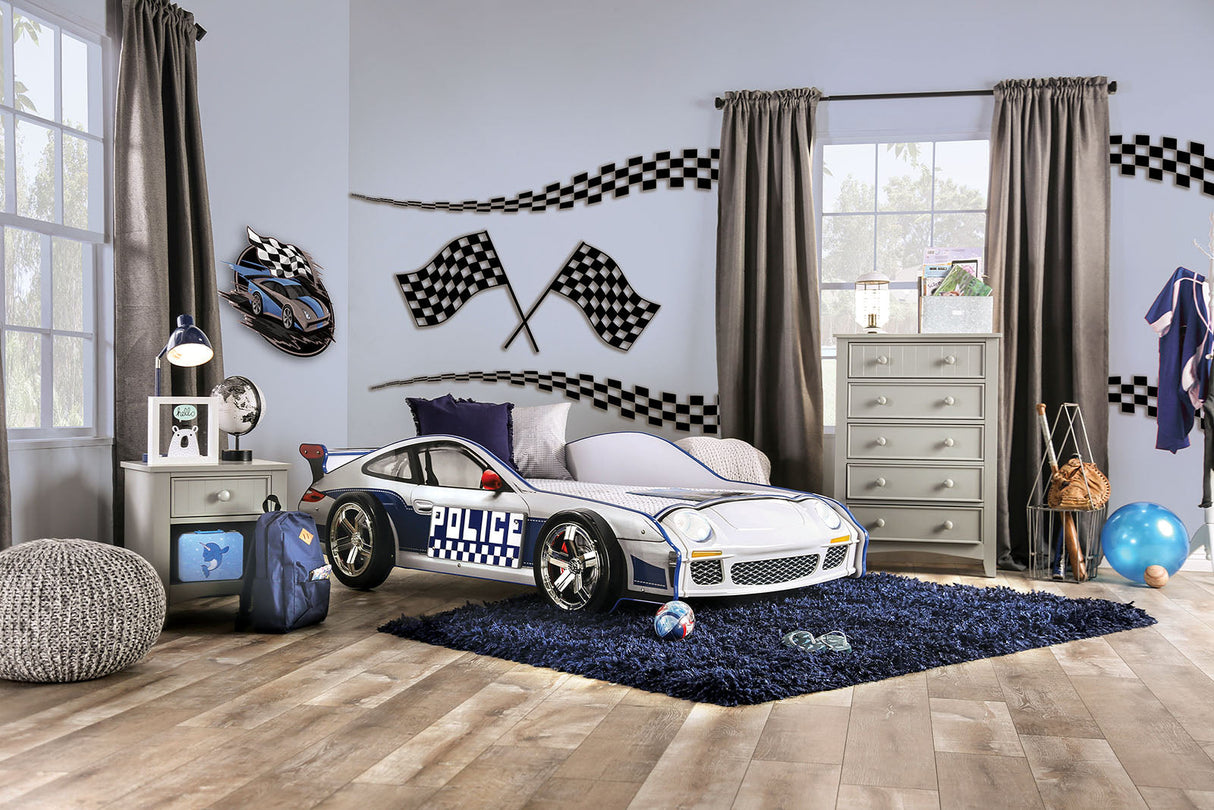 Poe White/Blue Twin Bed by Furniture of America at Eve Furniture