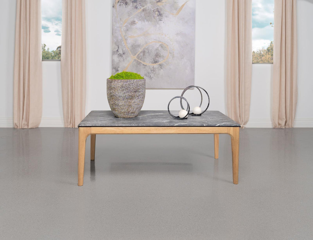 Polaris Rectangular Coffee Table with Marble-like Top Teramo and Light Oak by Coaster at Eve Furniture
