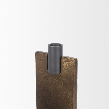 Polli Antiqued Gold w/ Matte Black Metal Taper Candleholders (Set of 2) by Mercana at Eve Furniture