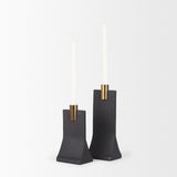 Polli Matte Black w/ Brushed Gold Metal Taper Candleholders (Set of 2) by Mercana at Eve Furniture