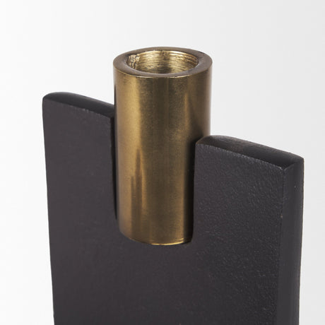 Polli Matte Black w/ Brushed Gold Metal Taper Candleholders (Set of 2) by Mercana at Eve Furniture