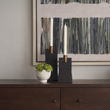 Polli Matte Black w/ Brushed Gold Metal Taper Candleholders (Set of 2) by Mercana at Eve Furniture