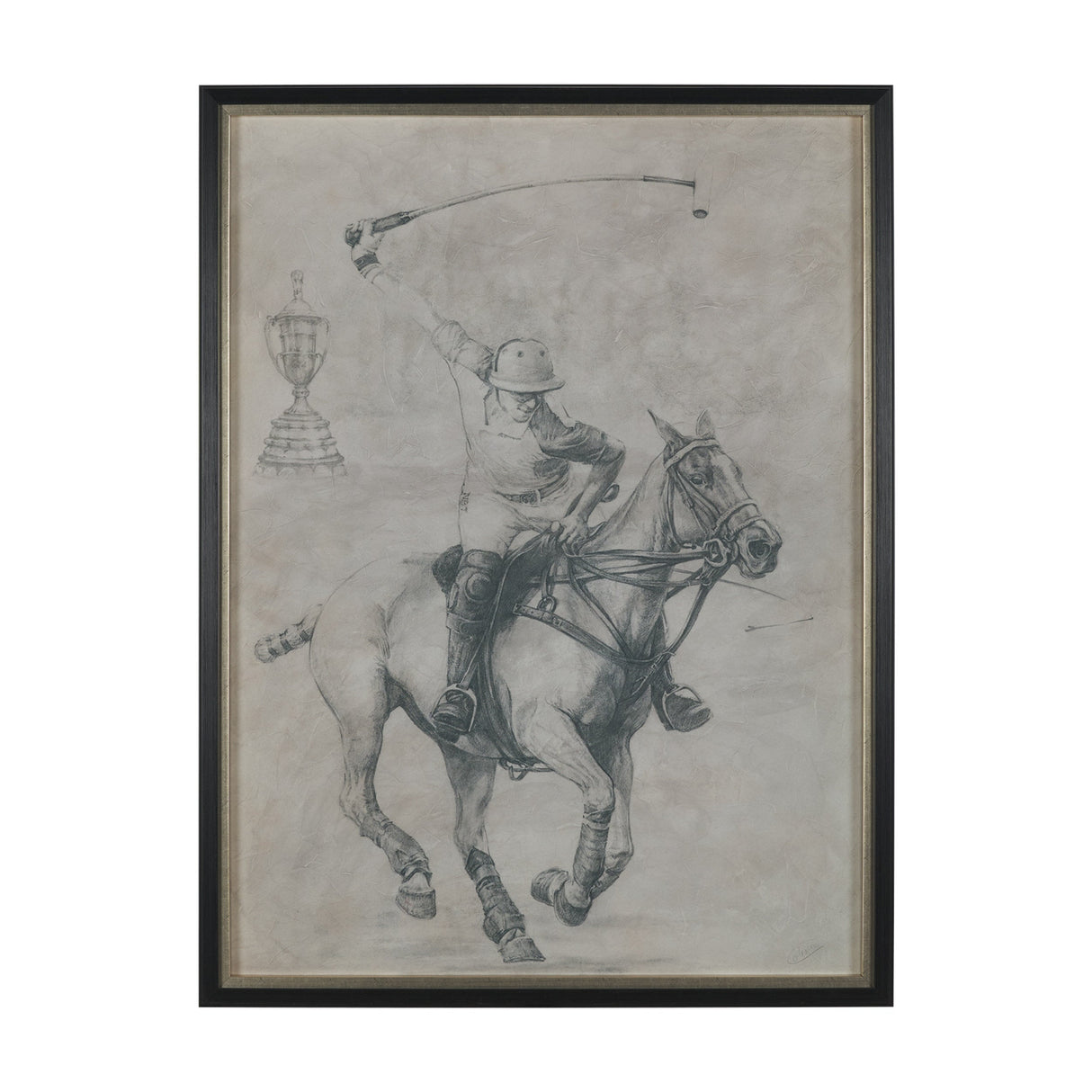 Polo Player I by Mercana Studio a Hand Embellished Textured Framed Art Print Matted under Glass by Mercana at Eve Furniture