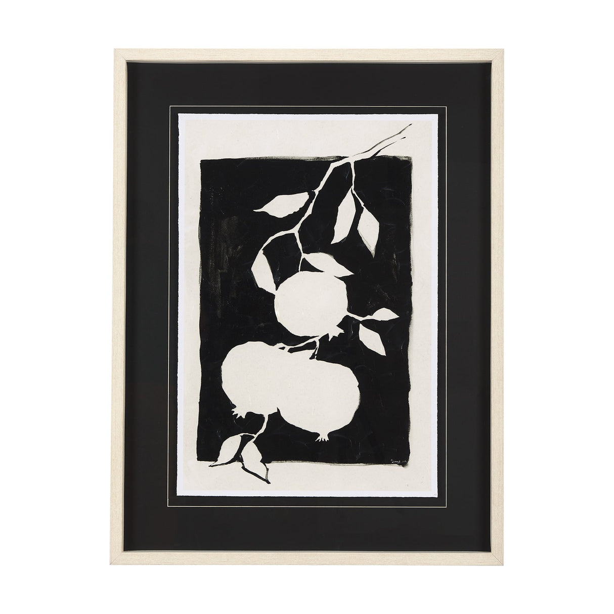 Pomegranate Branch Silhouette by Mercana Studio Hand Embellished Framed Art Print Matted under Glass by Mercana at Eve Furniture