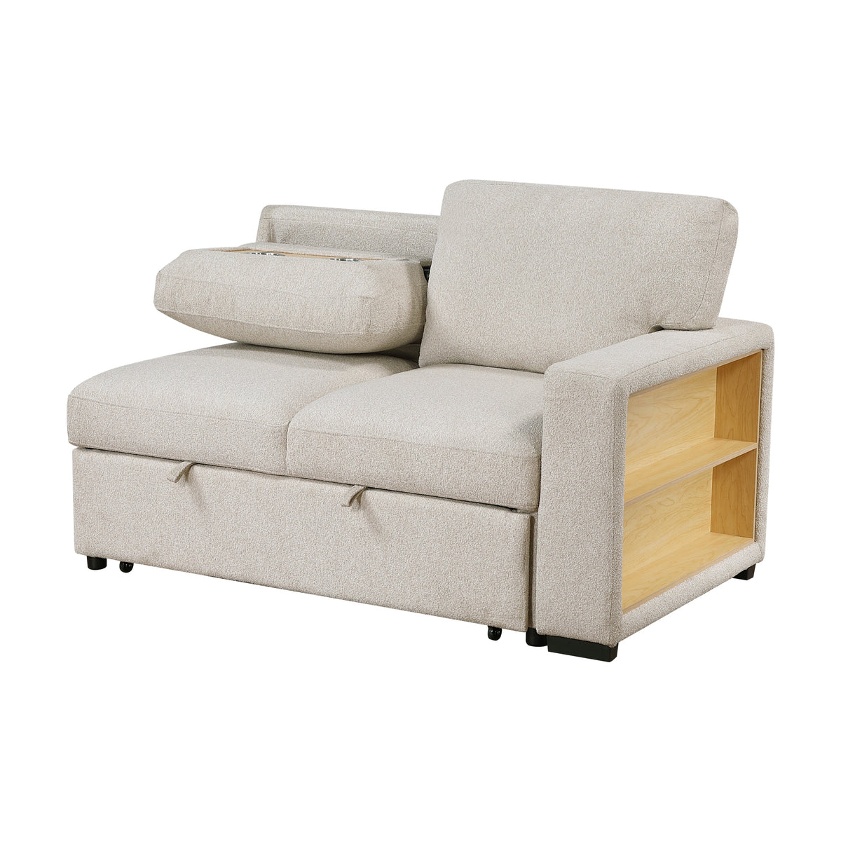 Pompano Beige 2-Piece Boucle Sectional with Left Chaise, Pull-out Bed and Hidden Storage by Homelegance at Eve Furniture