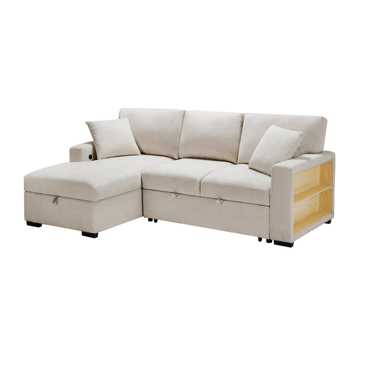 Pompano Beige 2-Piece Boucle Sectional with Left Chaise, Pull-out Bed and Hidden Storage by Homelegance at Eve Furniture