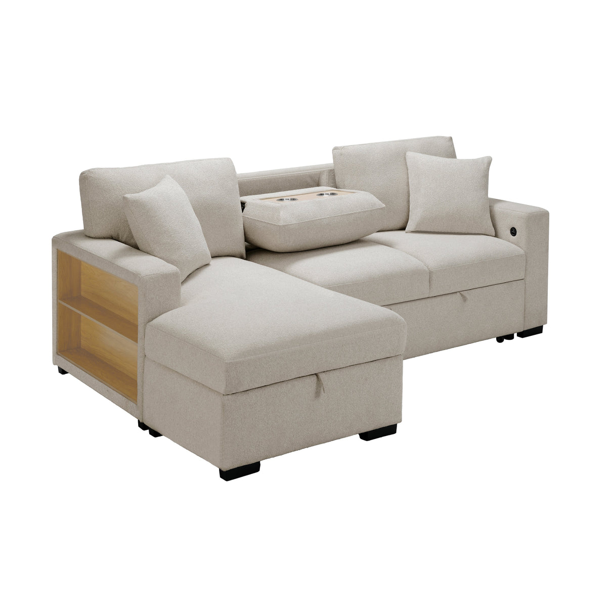 Pompano Beige 2-Piece Boucle Sectional with Left Chaise, Pull-out Bed and Hidden Storage by Homelegance at Eve Furniture