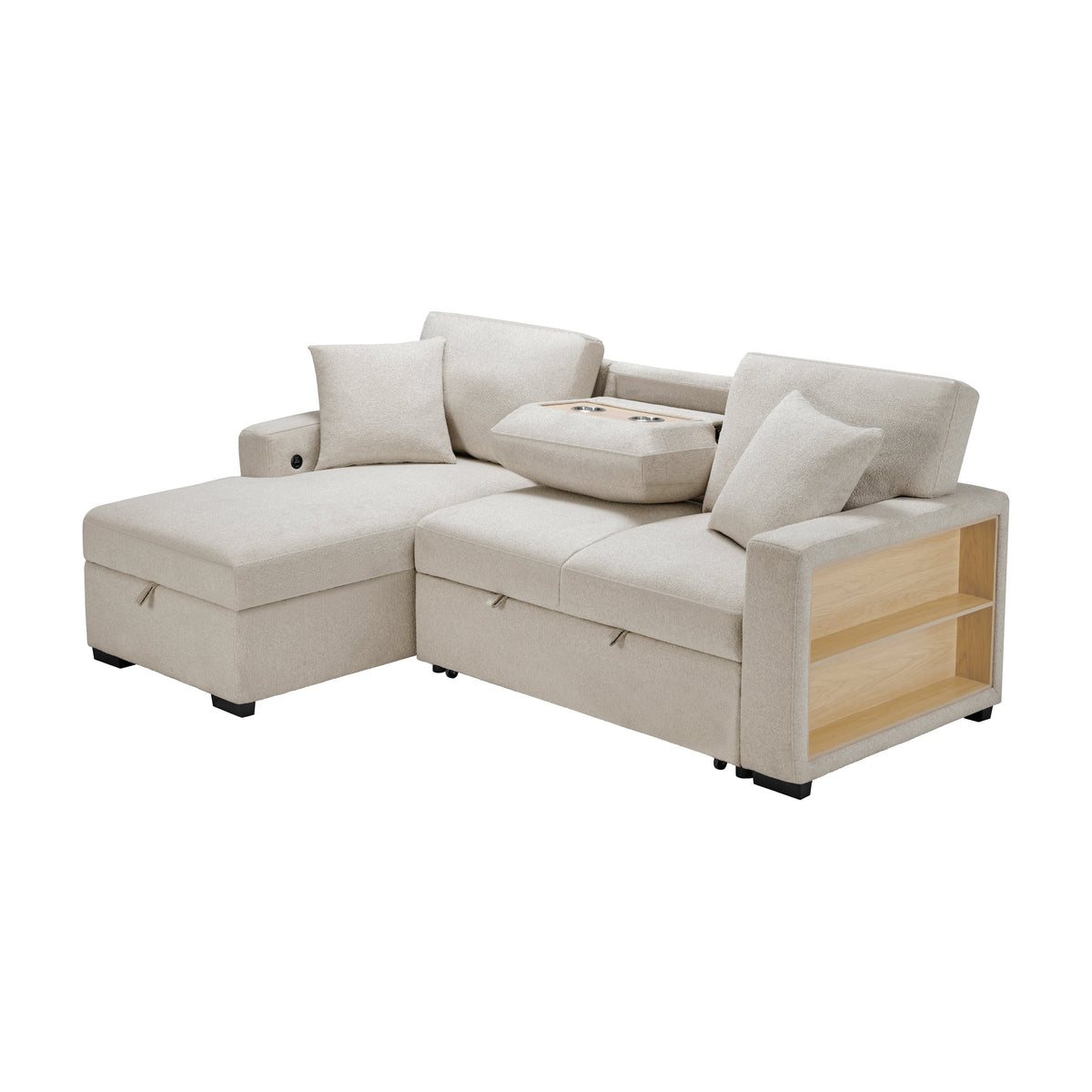 Pompano Beige 2-Piece Boucle Sectional with Left Chaise, Pull-out Bed and Hidden Storage by Homelegance at Eve Furniture