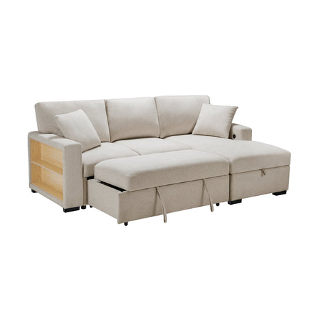 Pompano Beige 2-Piece Sectional with Right Chaise, Pull-out Bed and Hidden Storage, Charging Ports by Homelegance at Eve Furniture