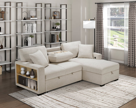 Pompano Beige 2-Piece Sectional with Right Chaise, Pull-out Bed and Hidden Storage, Charging Ports by Homelegance at Eve Furniture
