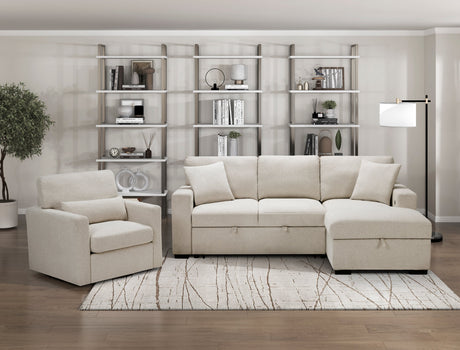 Pompano Beige 2-Piece Sectional with Right Chaise, Pull-out Bed and Hidden Storage, Charging Ports by Homelegance at Eve Furniture