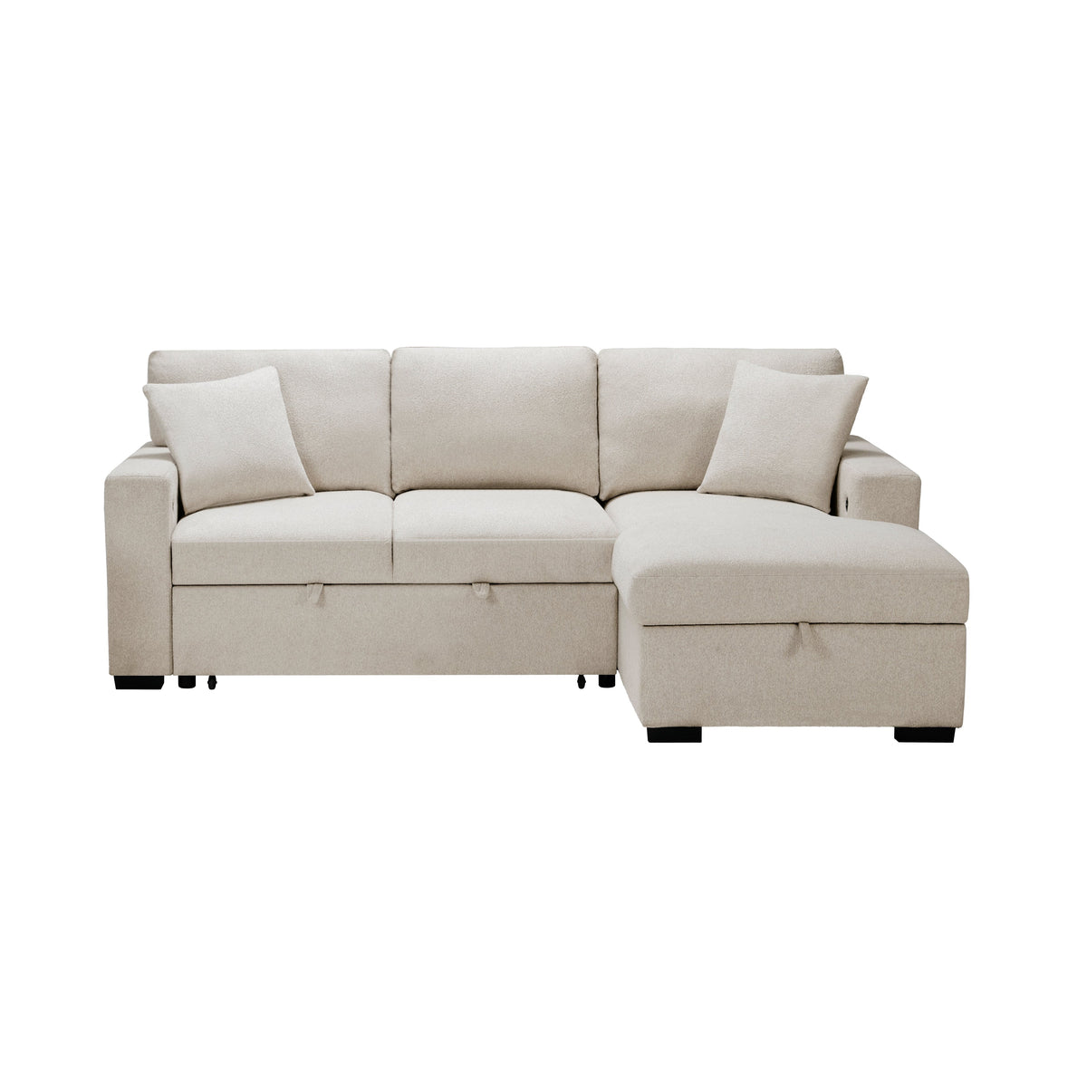 Pompano Beige 2-Piece Sectional with Right Chaise, Pull-out Bed and Hidden Storage, Charging Ports by Homelegance at Eve Furniture