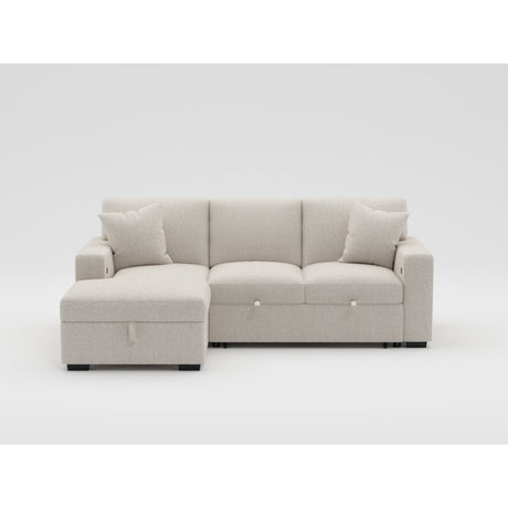 Pompano Beige 2-Piece Sectional with Right Chaise, Pull-out Bed and Hidden Storage, Charging Ports by Homelegance at Eve Furniture