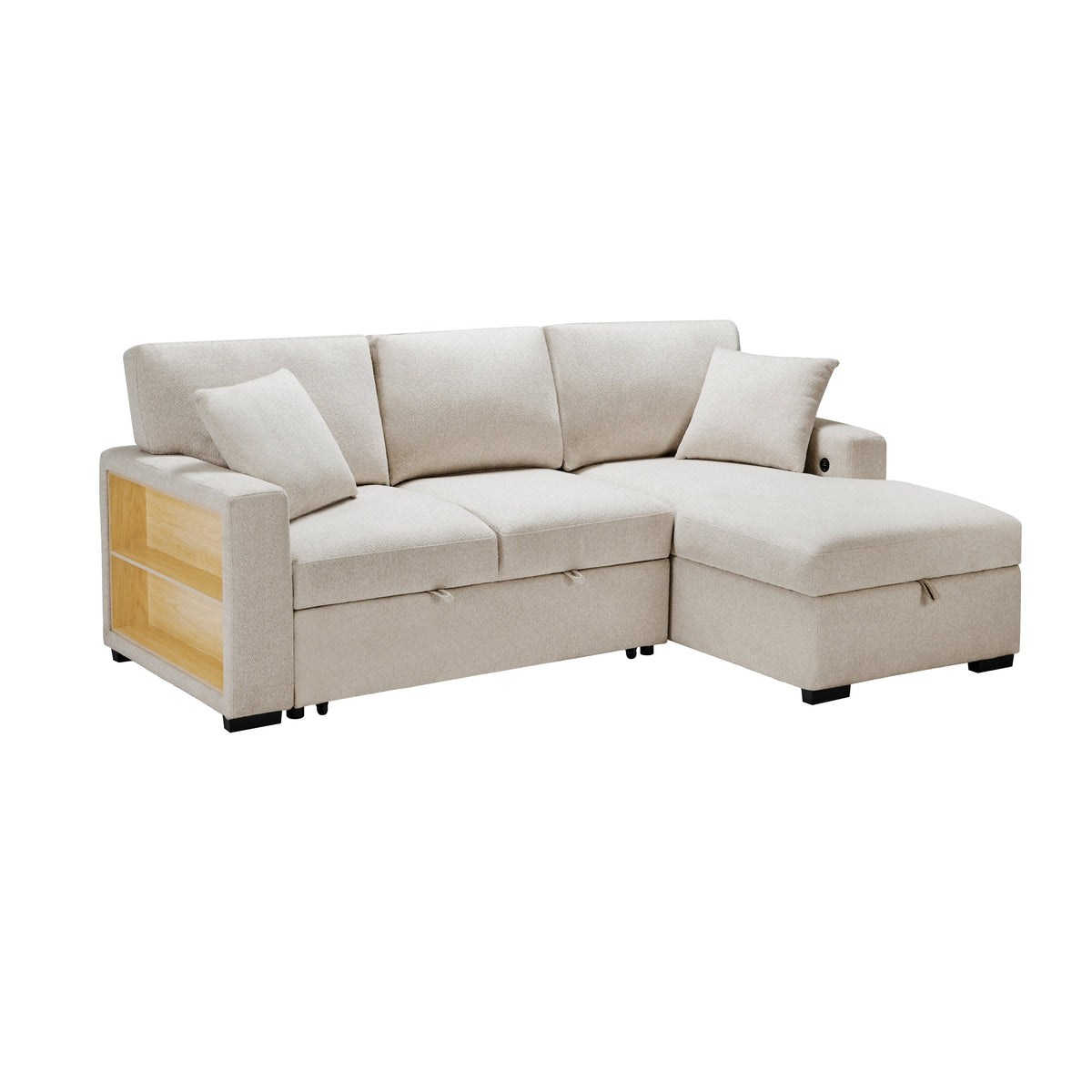Pompano Beige 2-Piece Sectional with Right Chaise, Pull-out Bed and Hidden Storage, Charging Ports by Homelegance at Eve Furniture