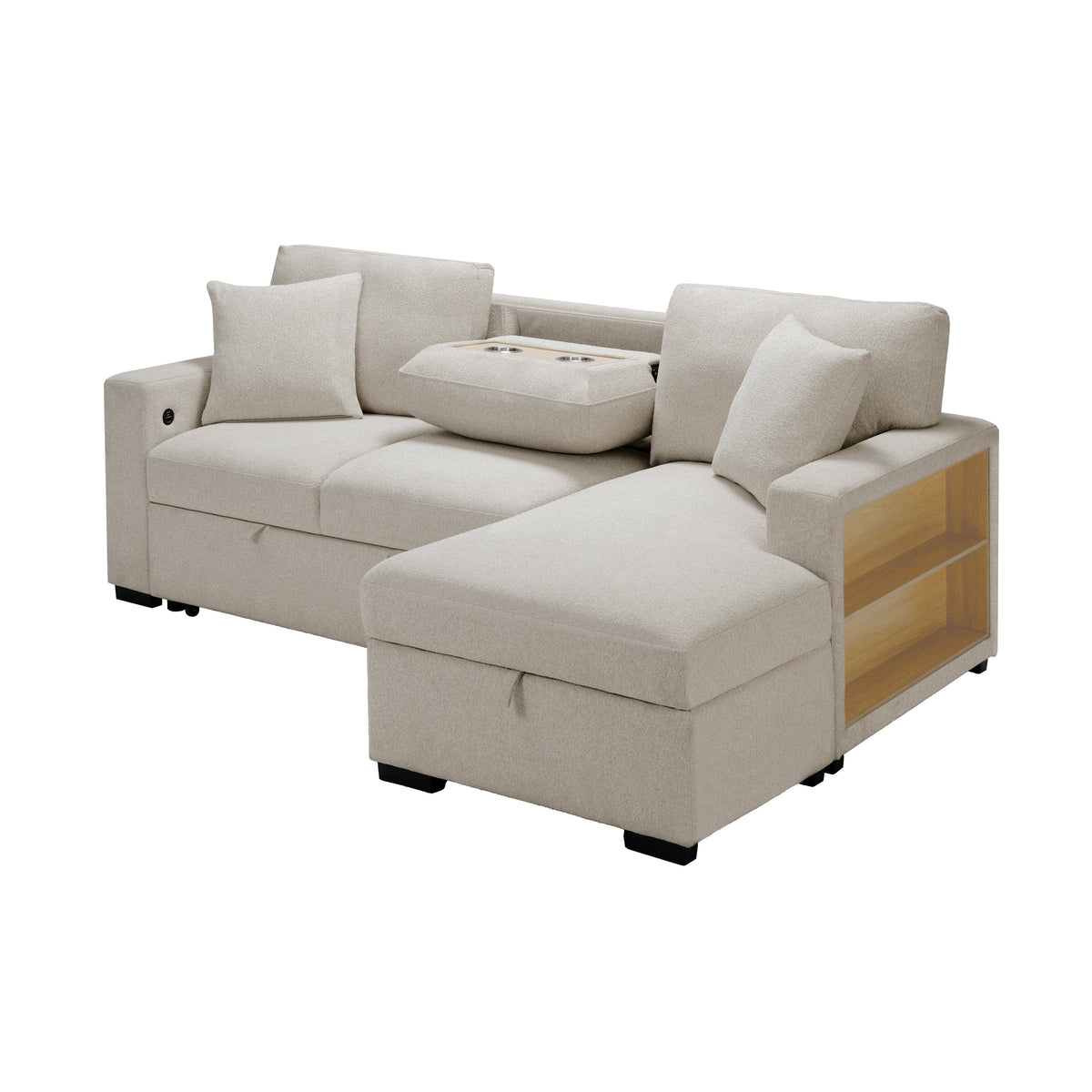 Pompano Beige 2-Piece Sectional with Right Chaise, Pull-out Bed and Hidden Storage, Charging Ports by Homelegance at Eve Furniture