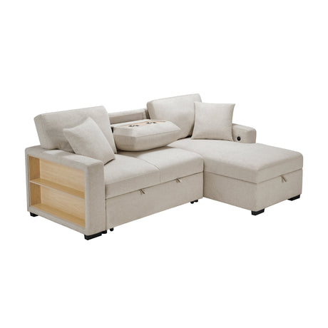 Pompano Beige 2-Piece Sectional with Right Chaise, Pull-out Bed and Hidden Storage, Charging Ports by Homelegance at Eve Furniture