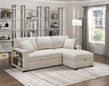 Pompano Beige 2-Piece Sectional with Right Chaise, Pull-out Bed and Hidden Storage, Charging Ports by Homelegance at Eve Furniture