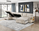 Pompano Beige 3-Piece Sectional with Left Chaise, Pull-out Bed and Hidden Storages, Charging Ports by Homelegance at Eve Furniture