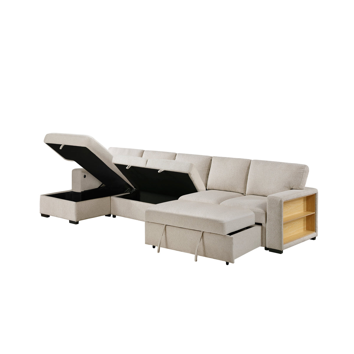 Pompano Beige 3-Piece Sectional with Left Chaise, Pull-out Bed and Hidden Storages, Charging Ports by Homelegance at Eve Furniture