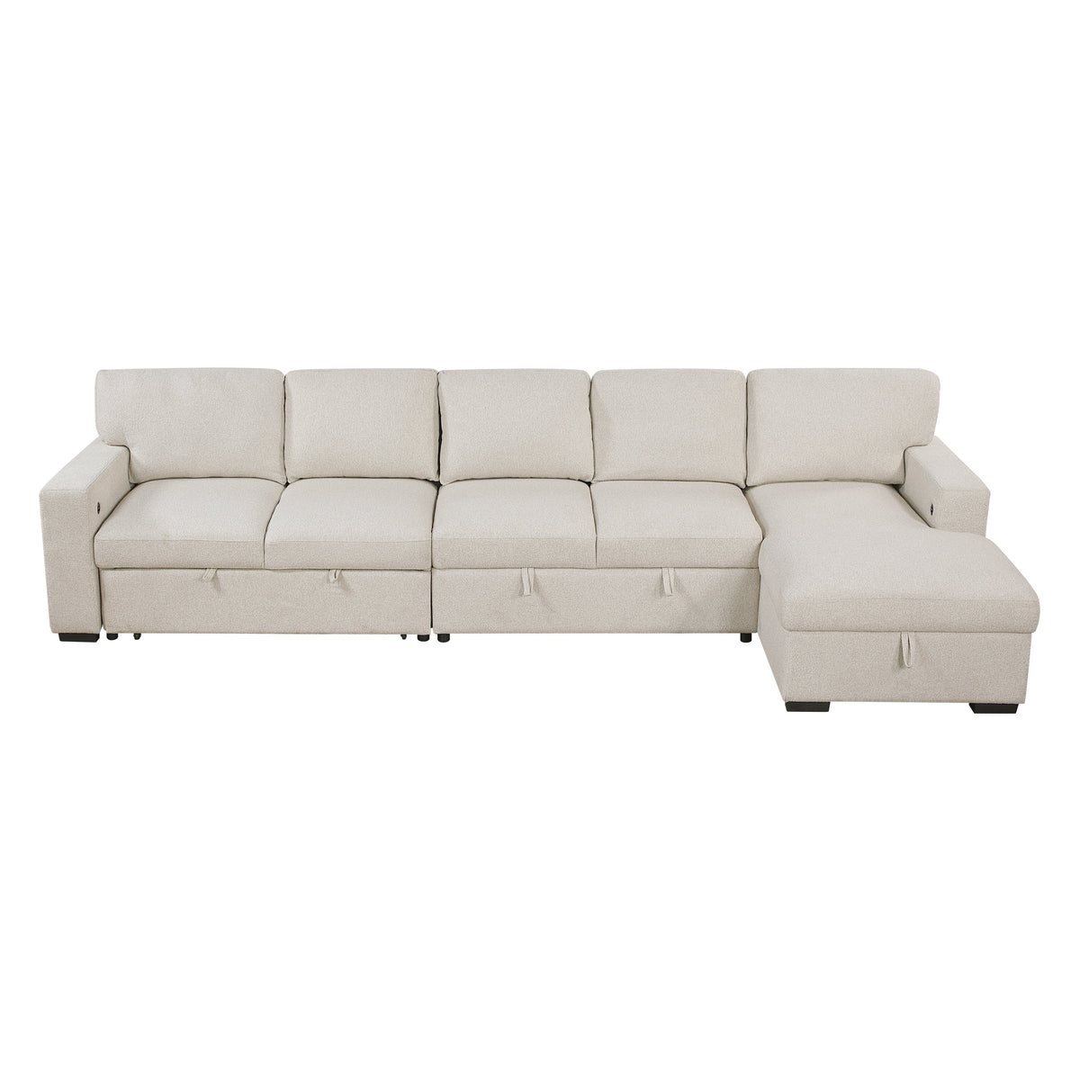 Pompano Beige 3-Piece Sectional with Right Chaise, Pull-out Bed and Hidden Storages, Charging Ports by Homelegance at Eve Furniture