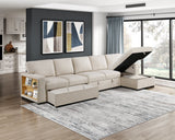 Pompano Beige 3-Piece Sectional with Right Chaise, Pull-out Bed and Hidden Storages, Charging Ports by Homelegance at Eve Furniture