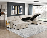 Pompano Beige 3-Piece Sectional with Right Chaise, Pull-out Bed and Hidden Storages, Charging Ports by Homelegance at Eve Furniture