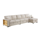 Pompano Beige 3-Piece Sectional with Right Chaise, Pull-out Bed and Hidden Storages, Charging Ports by Homelegance at Eve Furniture