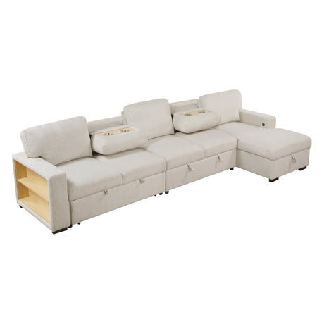 Pompano Beige 3-Piece Sectional with Right Chaise, Pull-out Bed and Hidden Storages, Charging Ports by Homelegance at Eve Furniture