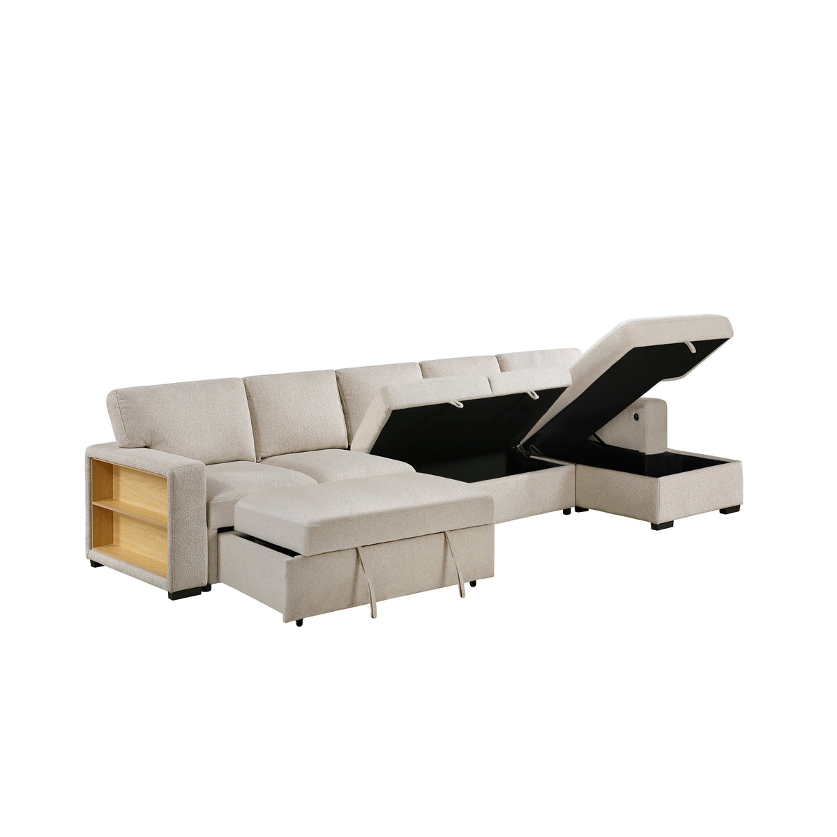 Pompano Beige 3-Piece Sectional with Right Chaise, Pull-out Bed and Hidden Storages, Charging Ports by Homelegance at Eve Furniture