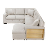 Pompano Beige 4-Piece Sectional with Left Chaise, Pull-out Bed and Hidden Storages, Charging Ports by Homelegance at Eve Furniture