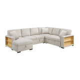 Pompano Beige 4-Piece Sectional with Left Chaise, Pull-out Bed and Hidden Storages, Charging Ports by Homelegance at Eve Furniture